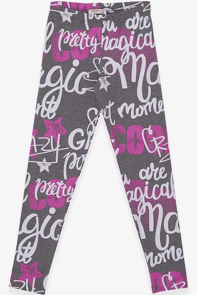 Breeze Girl's Tights, Text Printed, Age 9-14, Gray Melange