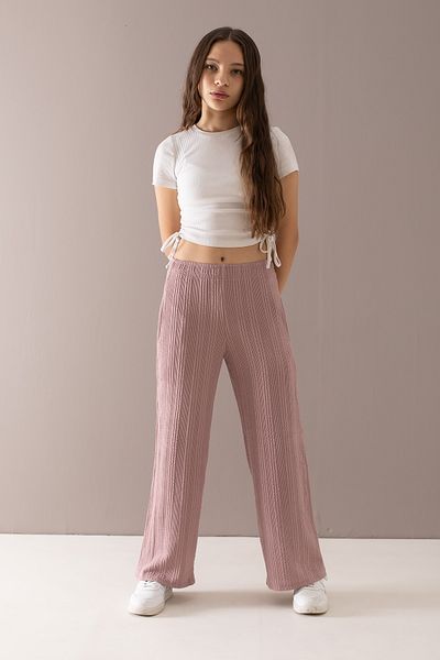 Cansın Mini Dusty Rose Wide Leg Patterned Girl's Trousers 19789