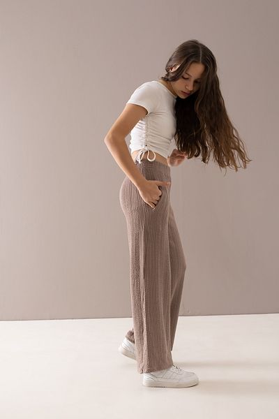 Cansın Mini Patterned Cream Wide Leg Girl's Trousers - 19790