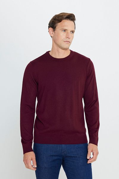 AC&Co / Altınyıldız Classics Men's Knitwear Sweater - Anthracite Melange-Bordo 2 Pack, Crew Neck, Standard Fit