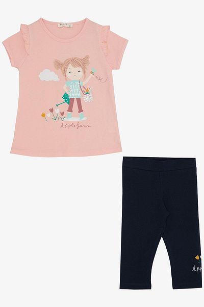 Breeze 1-4 Years Girl's Capri Tights Set - Printed Salmon