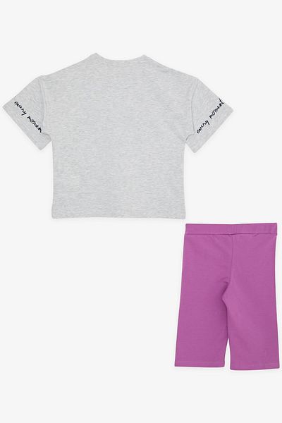 Breeze 9-14 Years Old Girl's Shorts Set - Text Printed, Light Gray Melange