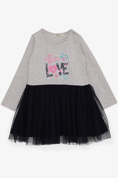 Breeze Girl Child Long Sleeve Dress Tulle Text Printed 1.5-5 Years, Beige Melange