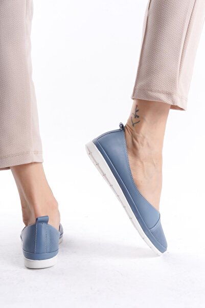 CZ London Kadın Hakiki Deri Babet Yuvarlak Burun Düz Taban Rahat Günlük Babet