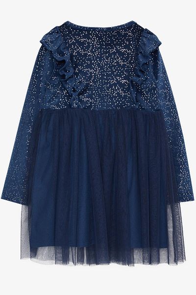 Breeze Rochie pentru fetiță din catifea cu fundă și tul cu sclipici Vârsta 4-8 ani, bleumarin