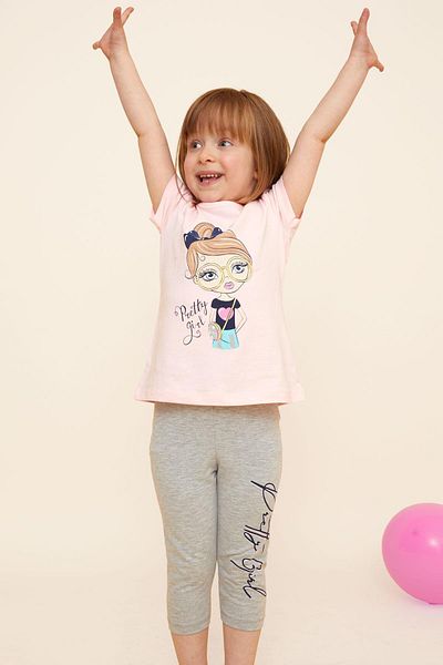 Breeze Pink Capri Tights and Cute Printed Set for 1.5-5 Years Old Girl