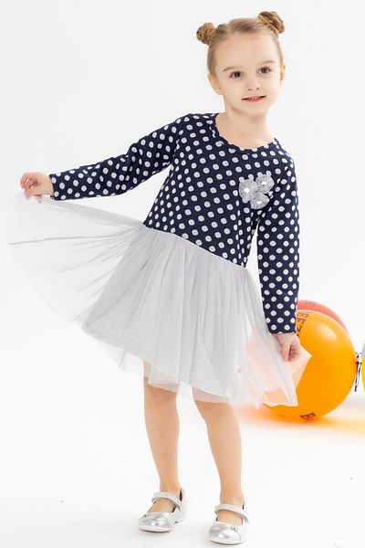 Breeze Girl's Long Sleeve Dress Tulle Bow Age 1.5-5, Navy Blue