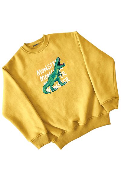Vtklmn Vatkalimon Kids Hanorac galben pentru fete și băieți cu imprimeu Monster