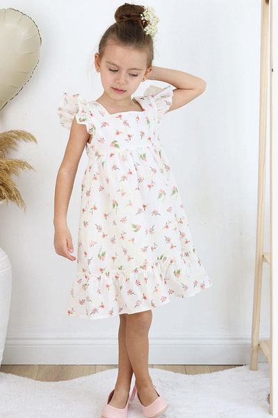 Breeze Girl's Dress Floral Frilly Embroidered 2-6 Years, Ecru