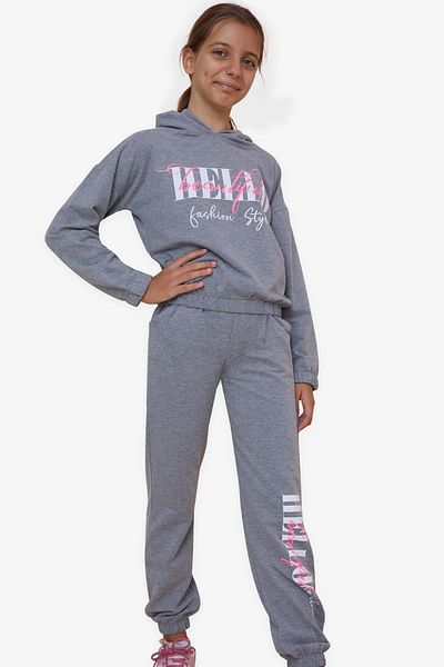 Breeze Σετ αθλητικής φόρμας για κορίτσια Glittery Text Printed 8-14 Years, Dark Grey Melange