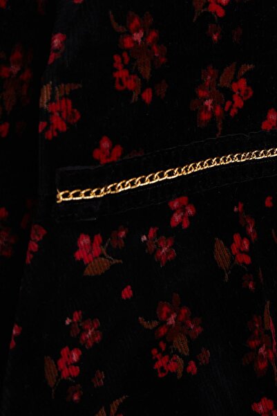 Breeze 2-6 Years Girl's Black Floral Patterned Velvet Dress