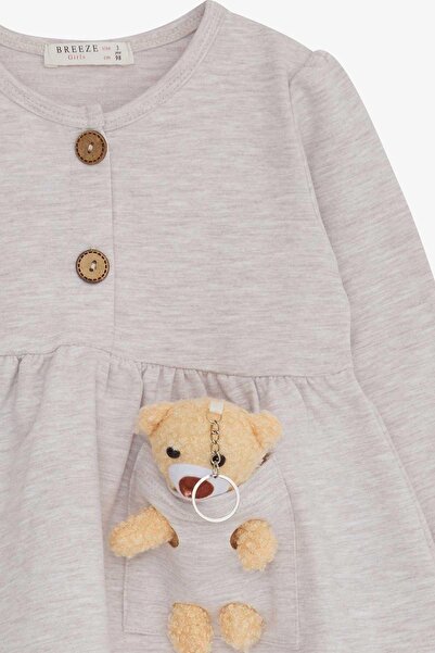 Breeze Girl's Long Sleeve Dress with Teddy Bear Accessories 2-6 Years, Beige Melange