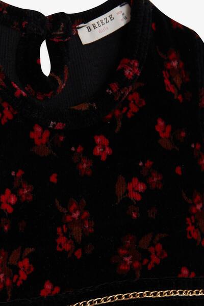 Breeze 2-6 Years Girl's Black Floral Patterned Velvet Dress