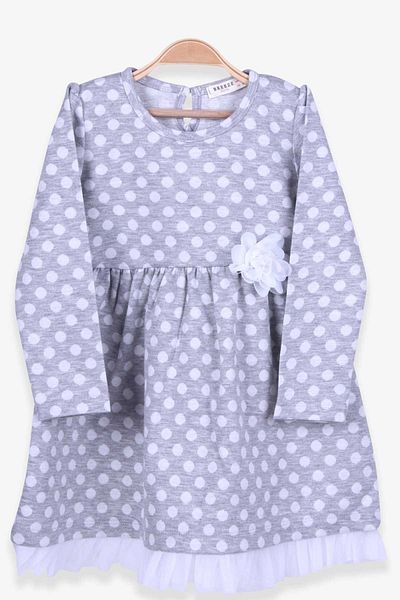 Breeze Girl's Long Sleeve Dress Polka Dot White Floral 3-7 Years, Gray