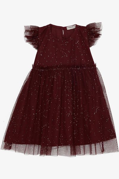 Breeze Κοριτσίστικο φόρεμα Breeze Glittery Tulle Ruffle Μπορντό (3-7 ετών)