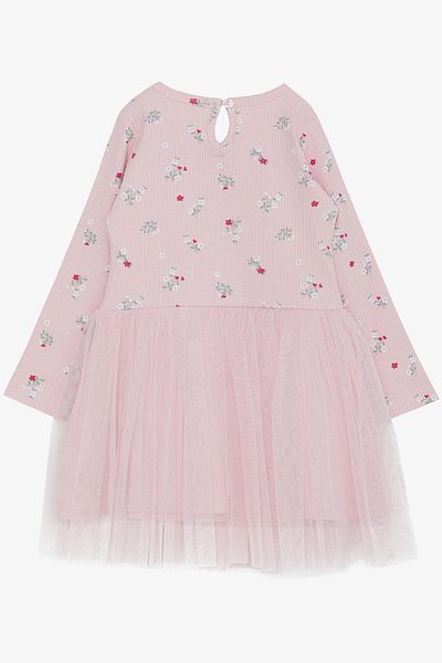 Breeze Girl's Long Sleeve Evening Dress with Tulle and Flower Pattern Age 3-8, Pink