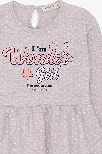 Breeze Κοριτσίστικο φόρεμα πουά με μοτίβο κειμένου τυπωμένο 3-7 ετών, μπεζ μελανζέ