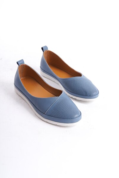 CZ London Kadın Hakiki Deri Babet Yuvarlak Burun Düz Taban Rahat Günlük Babet