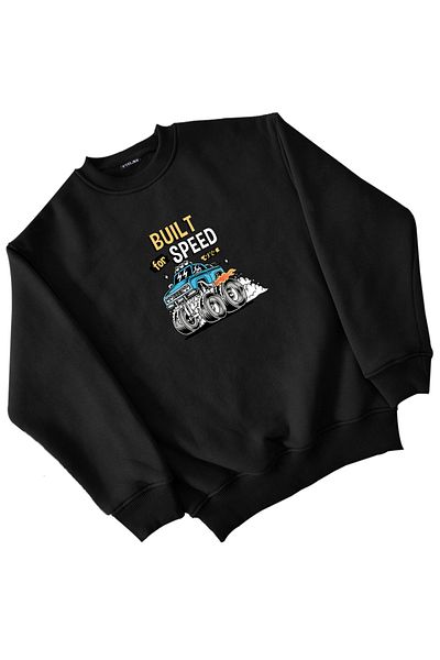 Vtklmn Vatkalimon Kids Черен суитшърт с щампа за момичета и момчета, Built For Speed