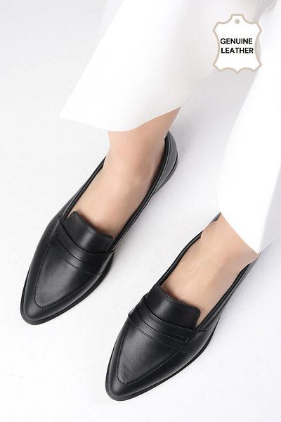 Mio Gusto River Damen-Loafer-Freizeitschuhe aus echtem Leder in Schwarz
