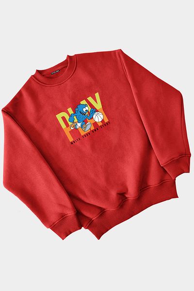 Vtklmn Vatkalimon Kids Червен суитшърт с принт Play за момиче и момче