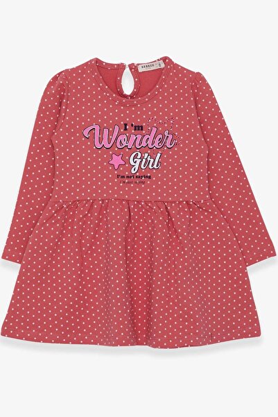 Breeze Kız Çocuk Elbise Puantiye Desenli Yazı Baskılı 3-7 Yaş, Kiremit