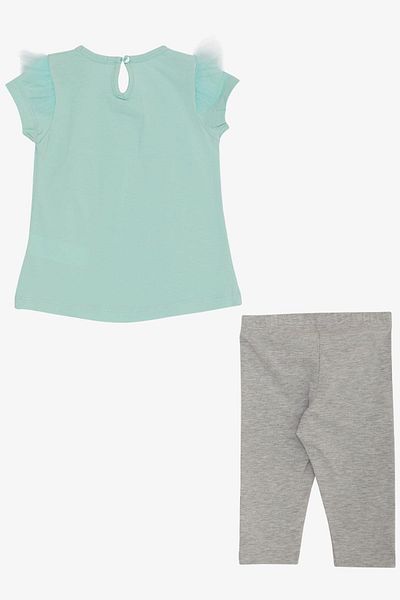 Breeze Water Green Floral Printed Capri Leggings - Tulle Shoulder Detail, 1.5-5 Years