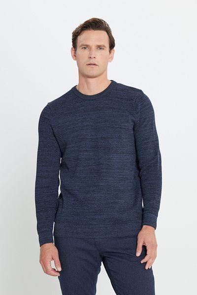AC&Co / Altınyıldız Classics Men's Haki-Indigo 2-Pack Cotton Standard Fit Regular Cut Crew Neck Knitwear Sweater
