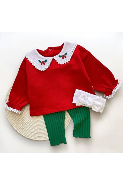 Kız Bebek Noel Süs Yakalı Takım