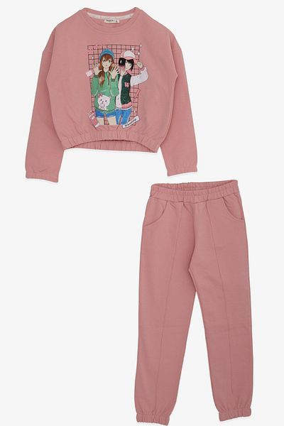 Breeze Σετ φόρμας για κορίτσια Glittery Girl Printed 8-12 ετών, Dusty Rose