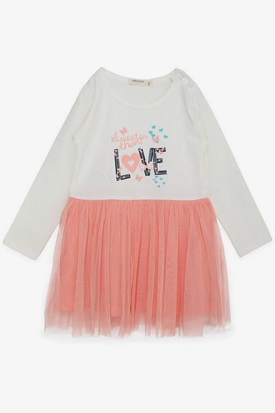 Breeze Girls Long Sleeve Dress Tulle Letter Printed 1.5-5 Years Old, Ecru