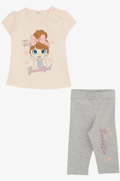 Breeze Beautiful Girl Printed Capri Tights Set - 1.5-5 Years, Powder