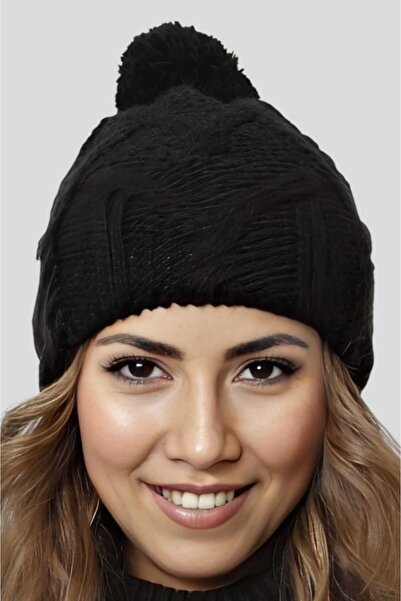 Trenderrs Beretă tricotată cu pompon de iarnă pentru femei