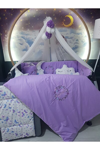 Baby Clime 70x110 Nakışlı Isimli Bebek Uyku Seti 18 Parça - Lüks Cibinlik (NA...