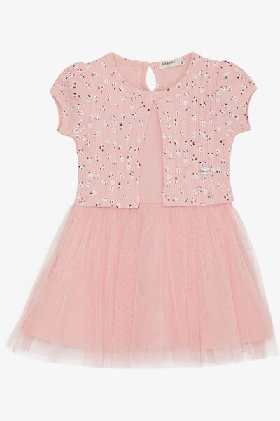 Breeze Girl's Dress Flower Patterned Embroidered Age 3-8, Salmon