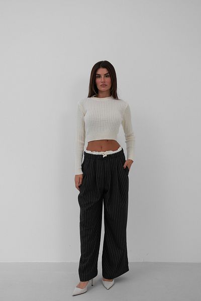 Black Fashion Πλεκτό πουλόβερ λεπτομέρεια Crop πουλόβερ