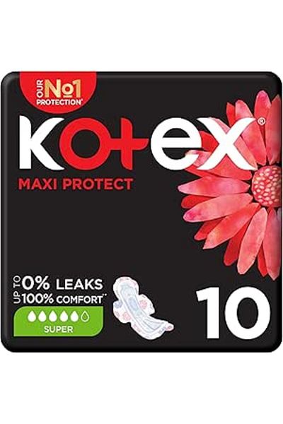 Kotex Maxi Protect Thick Pads, Super Size Sanitary Pads, 10 Sanitary Pads