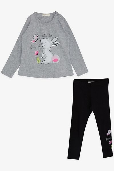 Breeze Girl's Tights Set Friendship Themed Cute Bunny 1.5-5 Years, Gray Melange