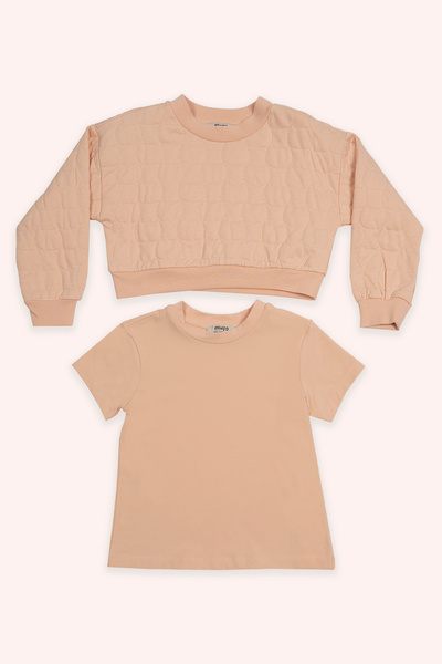 Panço Kız Çocuk Kedi Kapitoneli Somon Sweatshirt