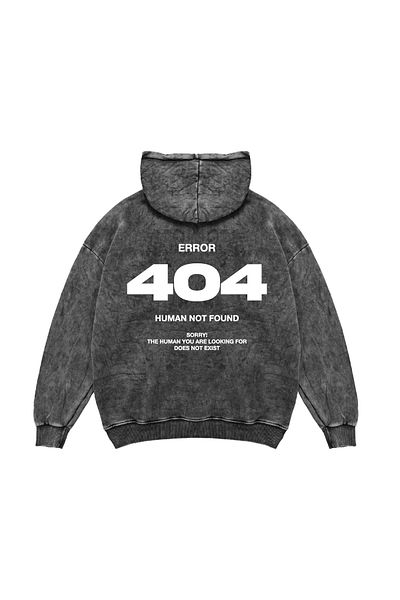 Sekizbiraltı 404 Error Printed Oversize Unisex Premium Washed Black Hoodie