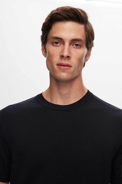 Twn Μπλουζάκι Slim Fit Navy Blue Απλό Πλεκτό Καλοκαιρινό Ραγιόν Πλεκτό