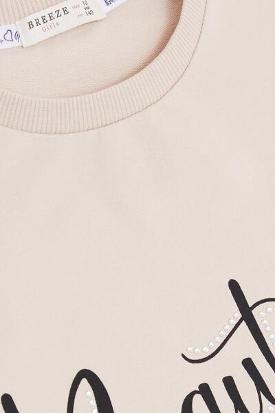 Breeze Φούτερ για κορίτσια με πέτρινο κείμενο τυπωμένο 9-14 ετών, μπεζ