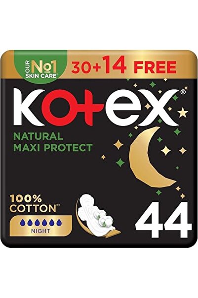 Kotex فوط صحية طبيعية سميكة ماكسي بروتيكت، 100% قطن، 44 فوطة صحية