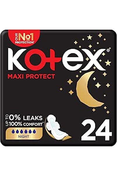 Kotex Maxi Protect Thick Pads, Overnight Protection Sanitary Pads, 24 Sanitary Pads