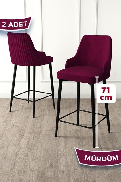 Canisa Enox Serisi 2 Adet Mürdüm Sandalye Mutfak Bar Sandalyesi, Babyface Kum...