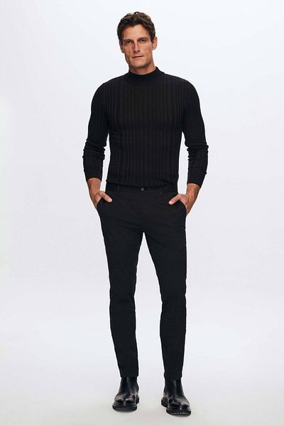 Twn Slim Fit Black Dobby Chino Trousers