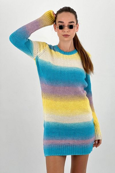 Miss Poem Crew Neck Ribbed Long Sleeve Women's Knitwear Dress