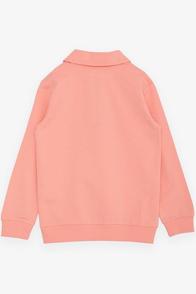 Breeze Момичешки суичър с цип и поло яка, 8-14 години, цвят сьомга