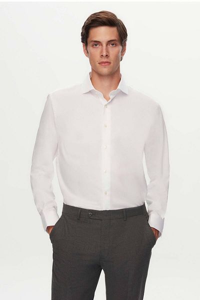 D'S Damat Πουκάμισο Ds Damat Slim Fit White Dobby