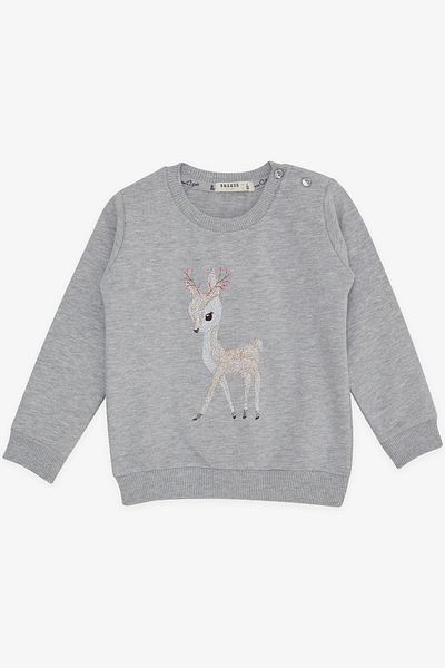 Breeze Girl's Sweatshirt Cute Gazelle Printed 1.5-5 Years, Gray Melange